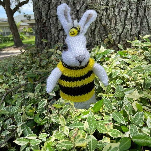 Hand crafted knit and needle felted honey bee bunny artisan one of a kind - Picture 10 of 14
